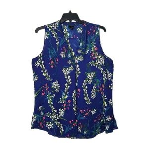 Worthington XL Cobalt Blue Floral‎ Sleeveless V-neck Chiffon Blouse Top